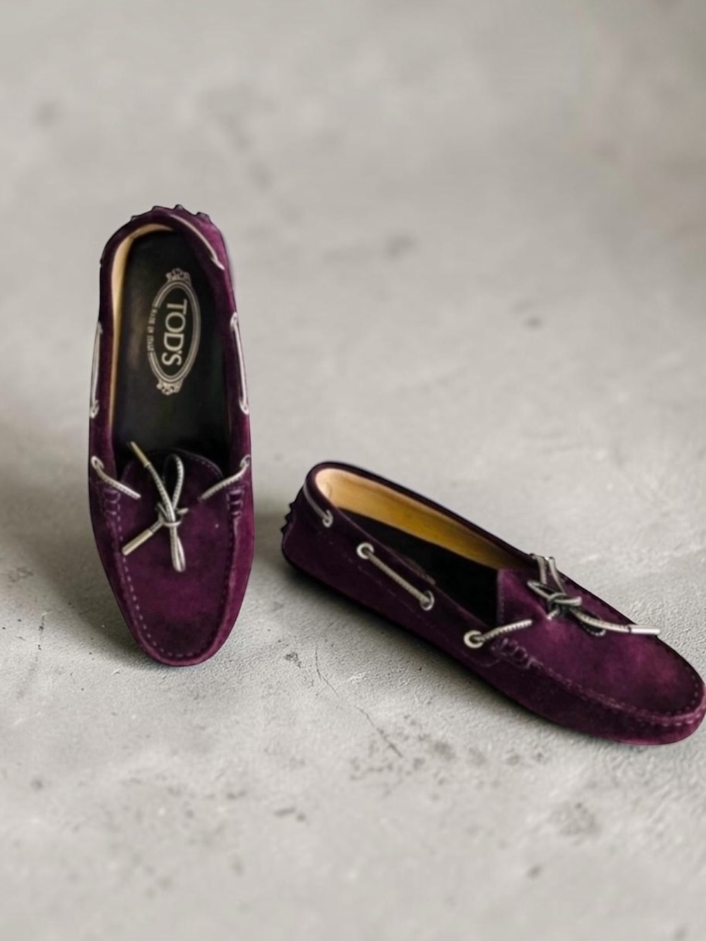 TOD’S Eggplant Wine Suede Driving Mocs Size 37.5